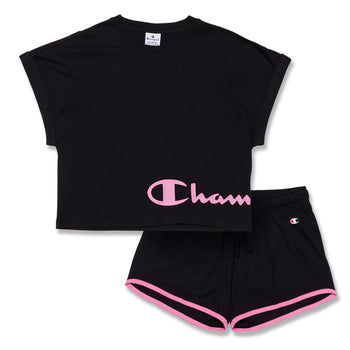 Set da bambina con t-shirt e pantaloncini neri Champion, Abbigliamento Sport, SKU a754000014, Immagine 0